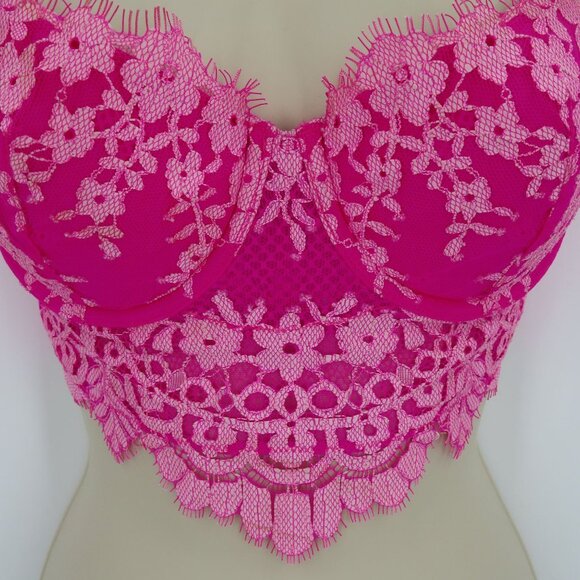 Victorias Secret 32D Dream Angels Lined Demi Underwire Pink Lace Corset Bra - Picture 3 of 15